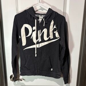 Victoria's Secret PINK Charcoal Zip Hoodie with White Accents